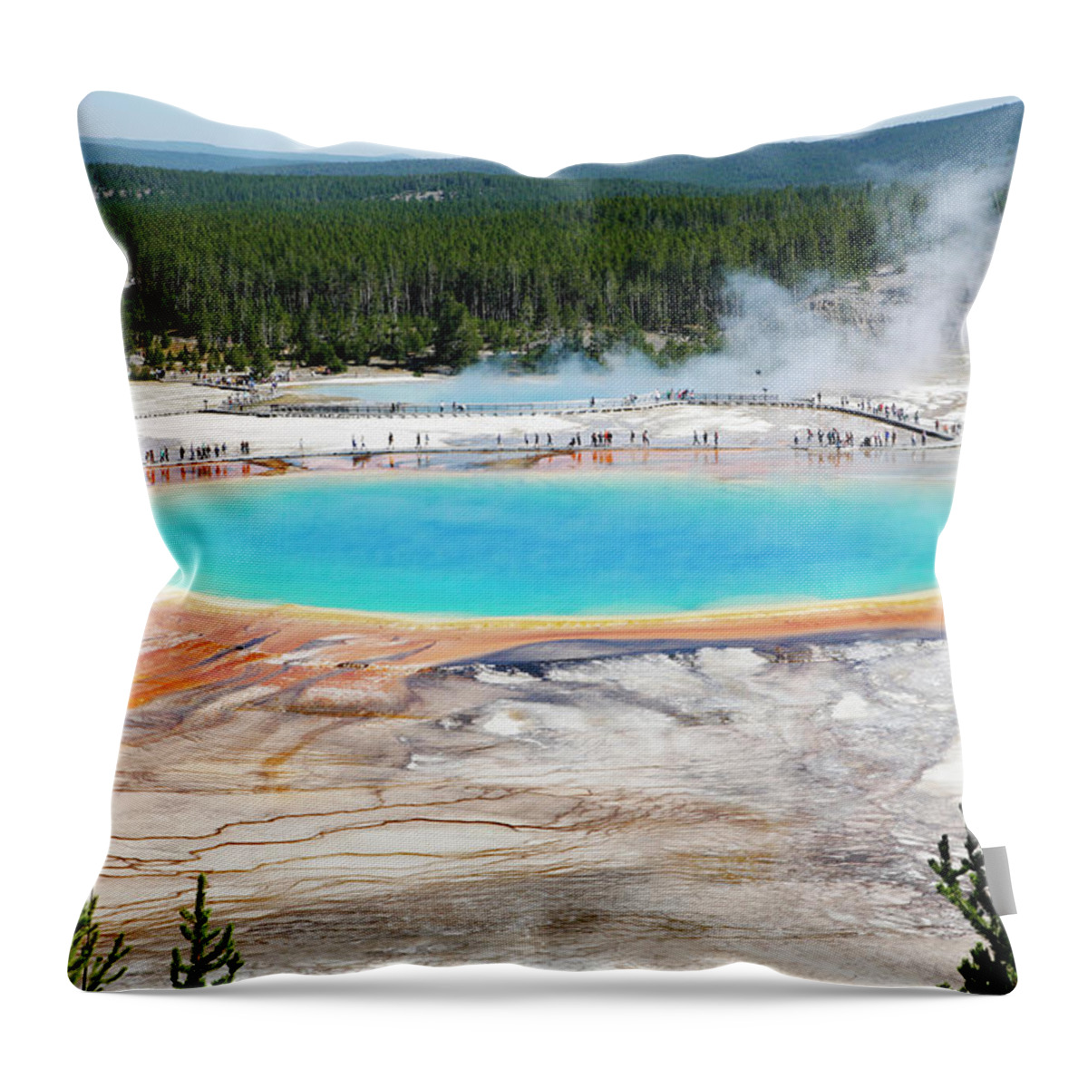 Grand Prismatic Spring Throw Pillow featuring the photograph View from Above Blue Sping by Marilyn Hunt