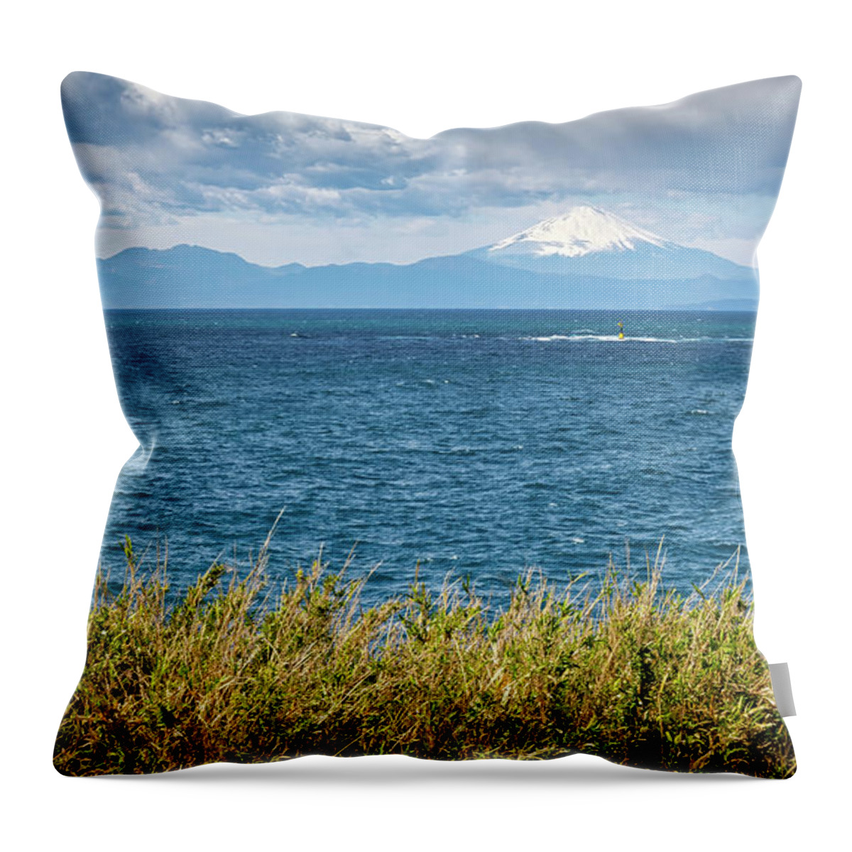 Fuji-san Throw Pillow featuring the photograph View from Miura by Bill Chizek