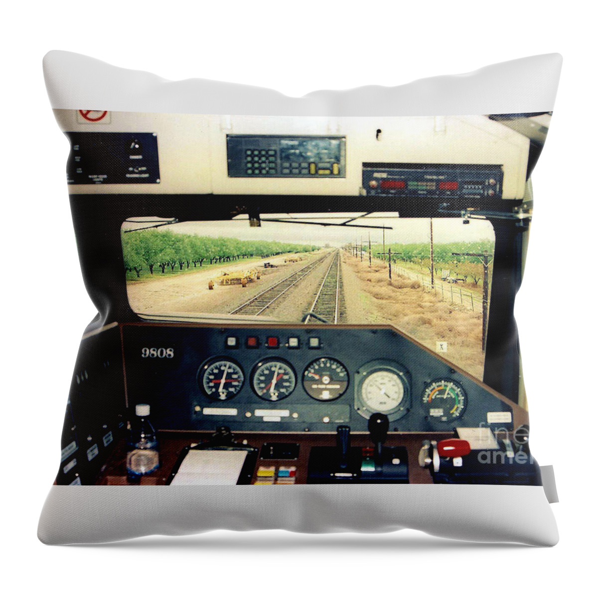 Train Throw Pillow featuring the photograph VINTAGE RAILROAD - View From My Office, Circa 1960's by John and Sheri Cockrell