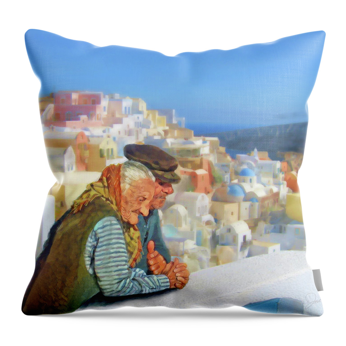 Elders Throw Pillow featuring the painting View from the Wall by Joel Smith