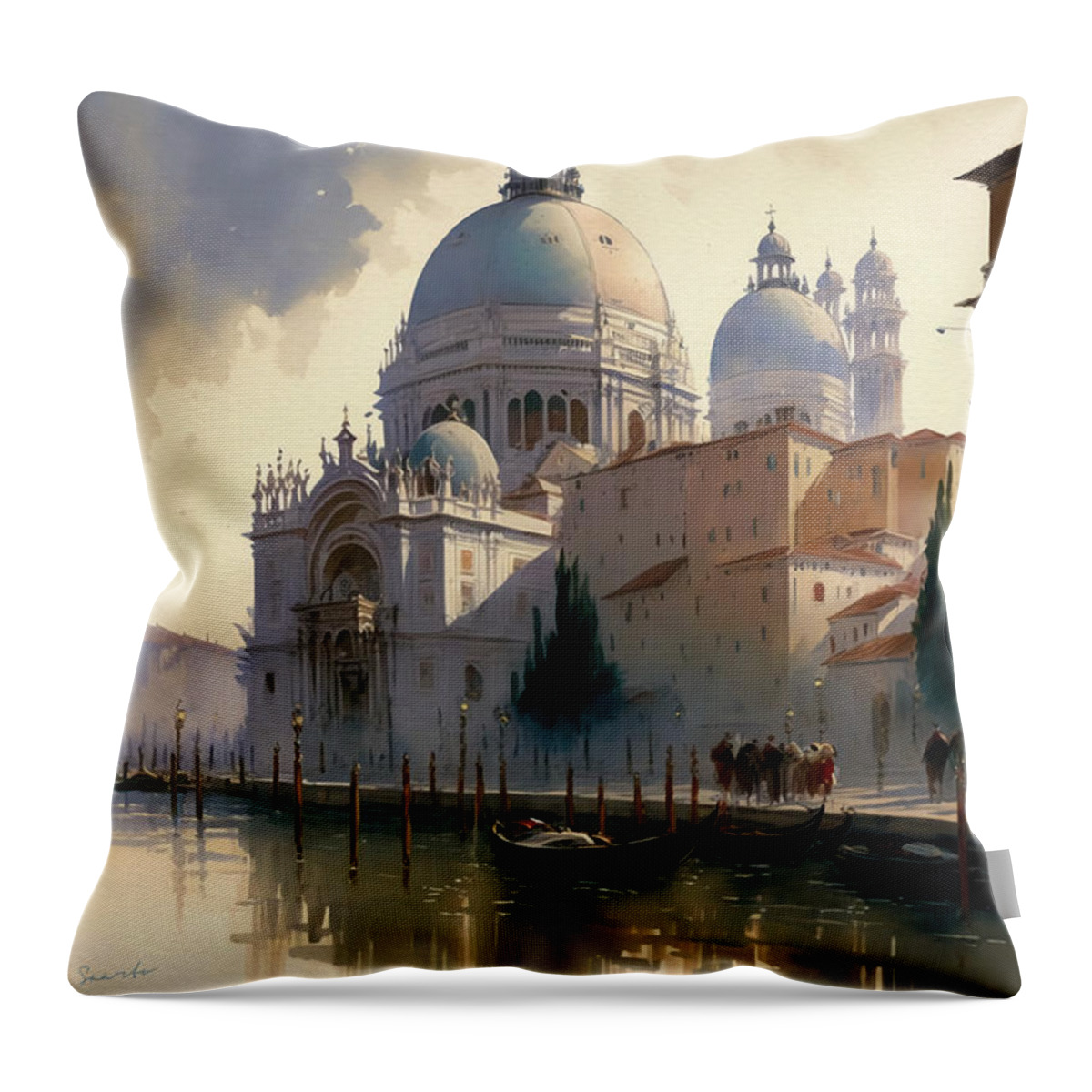 Building Exterio Throw Pillow featuring the digital art View of Canal Grande by Kai Saarto