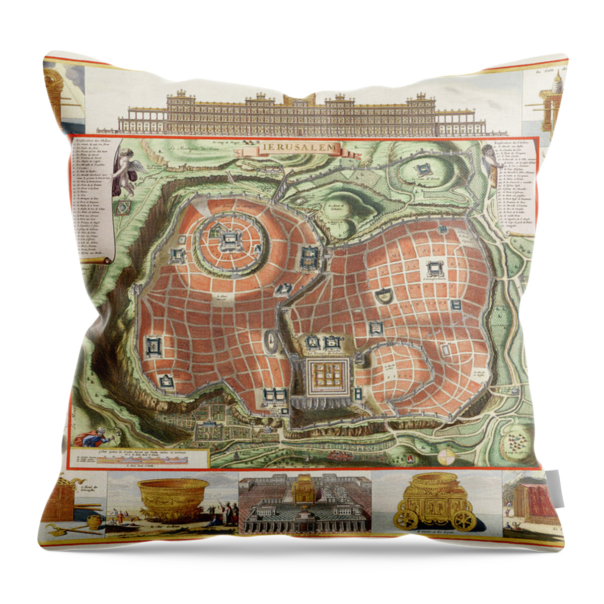 Jerusalem Throw Pillow featuring the drawing View of Jerusalems Temple Mount from the East by The Rijksmuseum