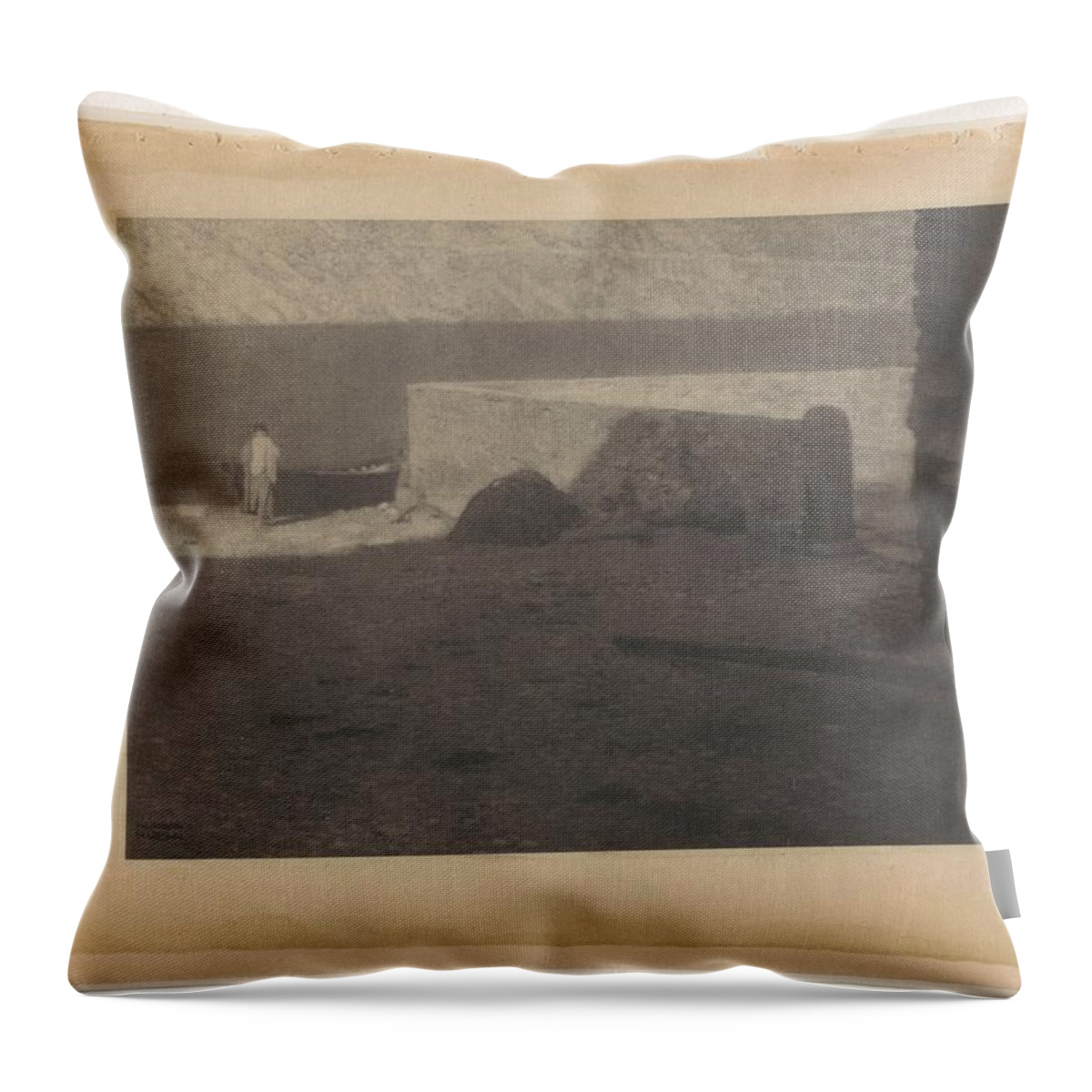 Vintage Throw Pillow featuring the painting View of Lake Garda, Heinrich Kuhn, 1904 1911 by MotionAge Designs