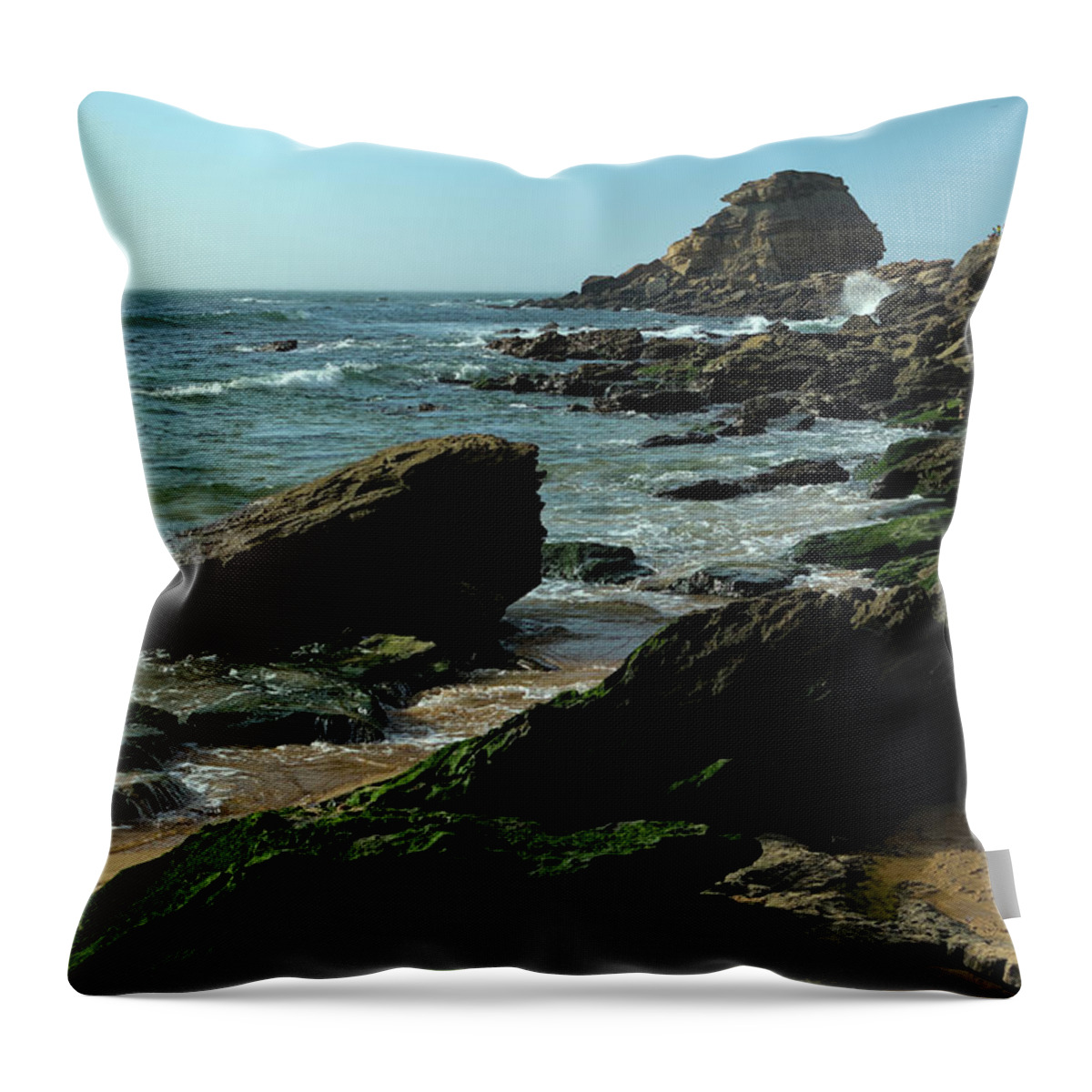 Santa Rita Throw Pillow featuring the photograph View of Santa Rita Beach in Torres Vedras by Angelo DeVal