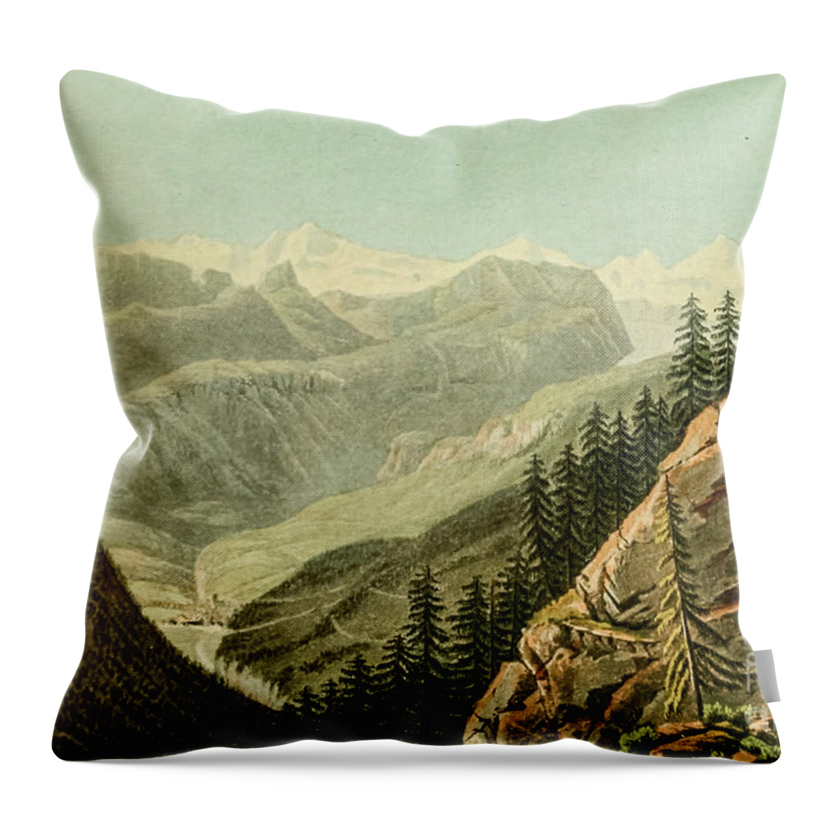 Simplon Pass Throw Pillow featuring the painting View of the Gallery of Schalbet m2 by Historic Illustrations