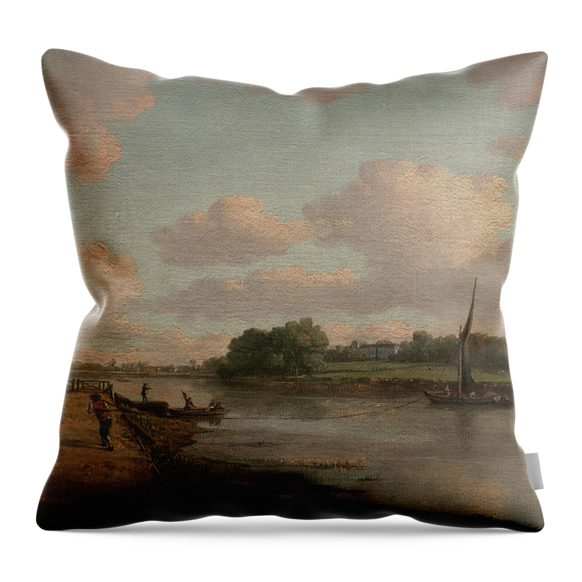 18th Century Painters Throw Pillow featuring the painting View on the River Thames at Richmond by William Marlow