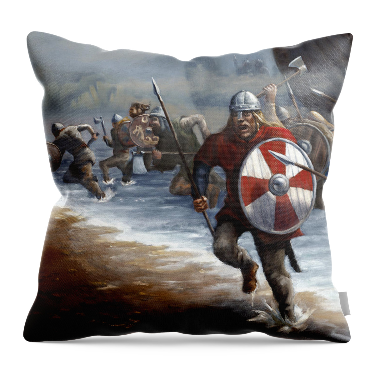 Vikings Throw Pillow featuring the painting Viking Assault by Ken Kvamme