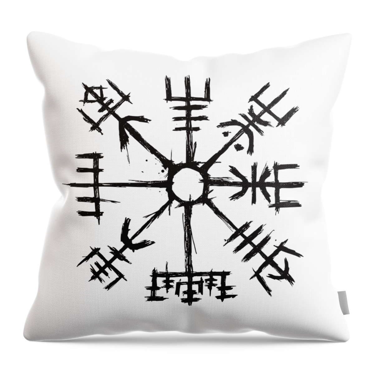 Norse Mythology Throw Pillow featuring the drawing Viking Compass Vegvisir by Beltschazar