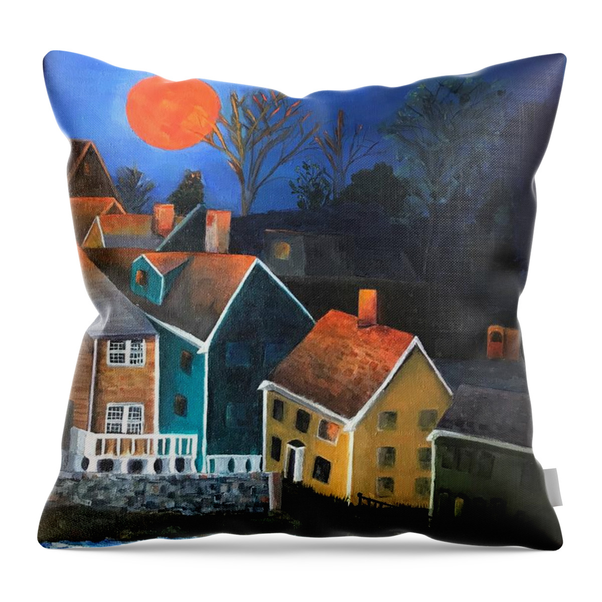 Moon Throw Pillow featuring the painting Village Moon by Deborah Naves