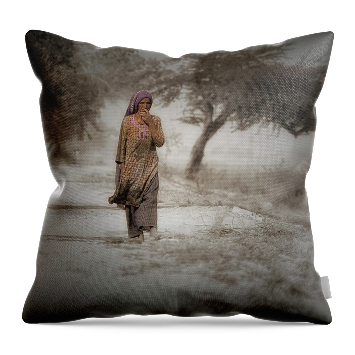 Village Life Throw Pillow featuring the photograph Village woman by Syed Muhammad Munir ul Haq
