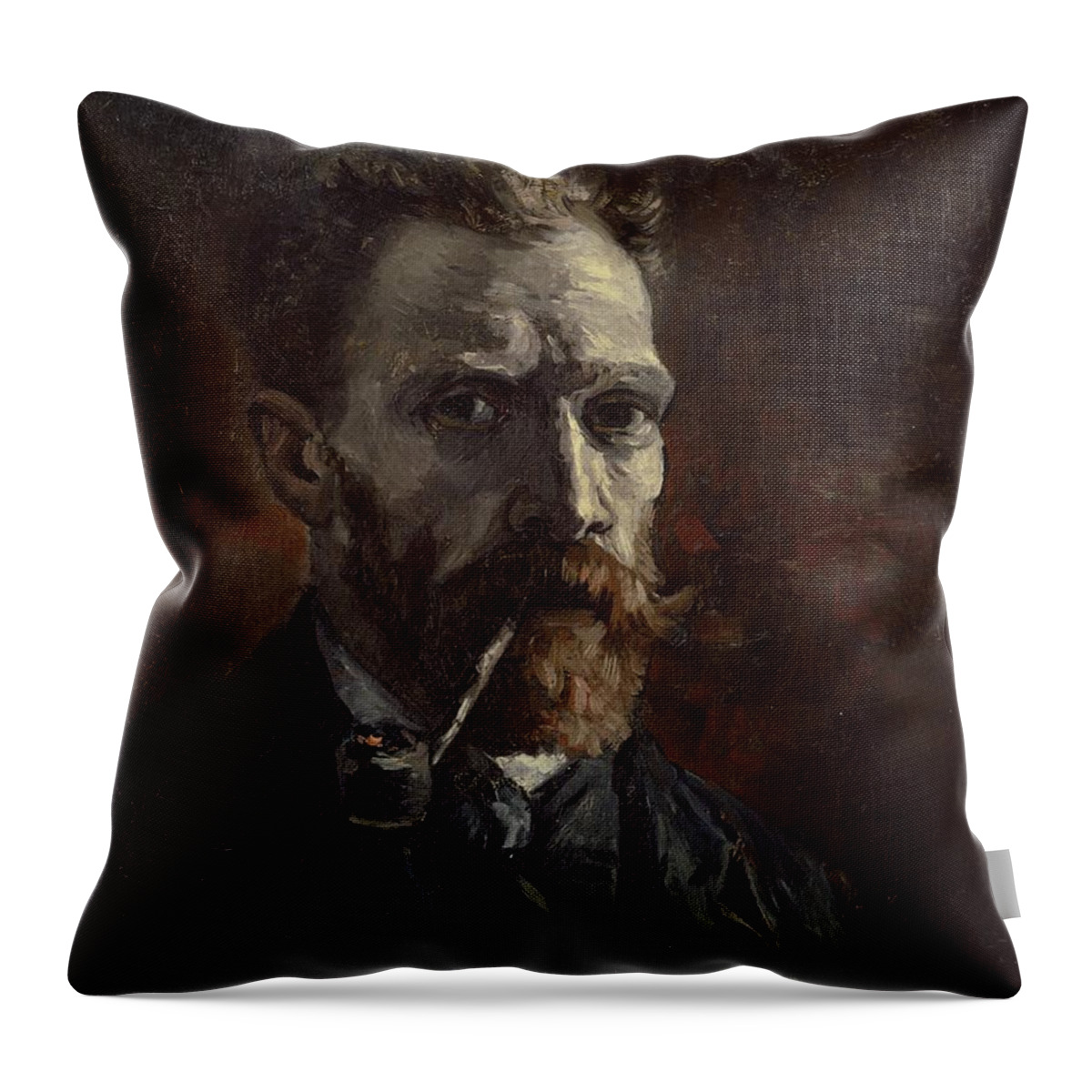  Throw Pillow featuring the painting Vincent van Gogh - Self-Portrait with Pipe by Les Classics