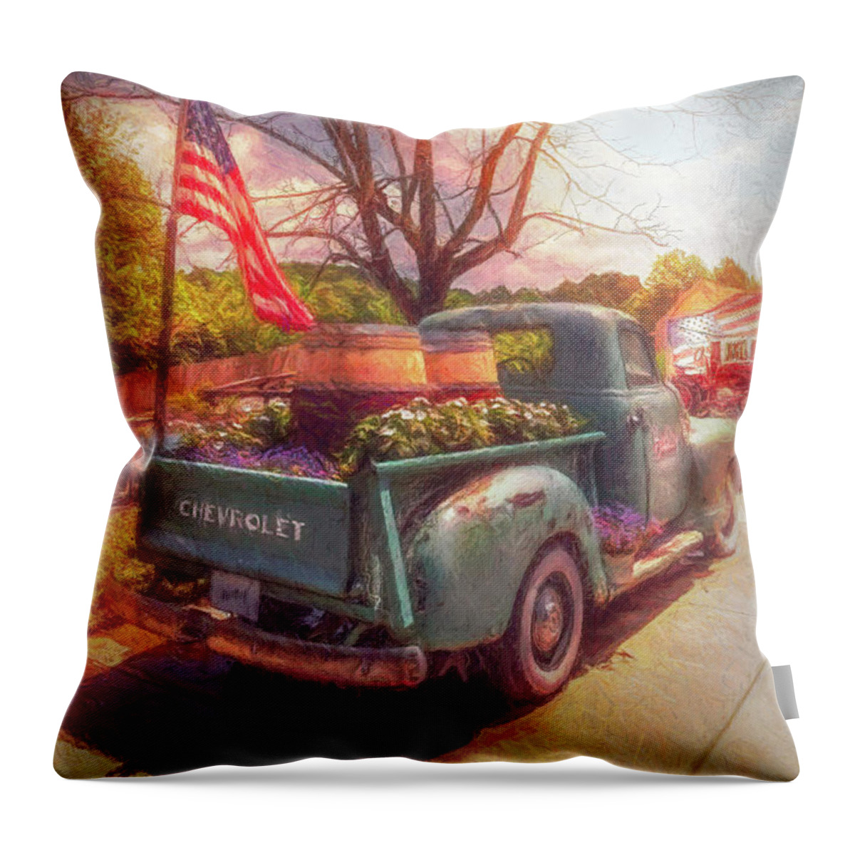 Truck Throw Pillow featuring the photograph Vintage Chevrolet at Buckley Vineyards Painting by Debra and Dave Vanderlaan