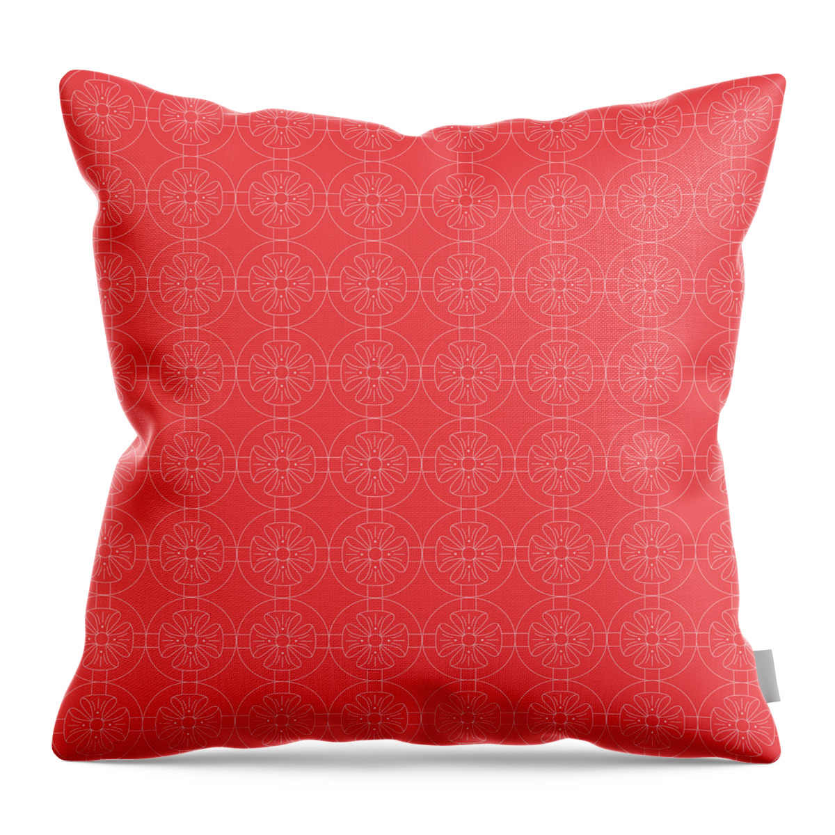 Pattern Throw Pillow featuring the digital art Vintage Cicular Ribbon Flower Pattern - Red by Studio Grafiikka