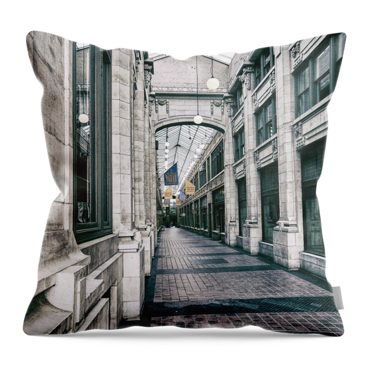 Ann Arbor Throw Pillow featuring the photograph Vintage Corridor by Phil Perkins