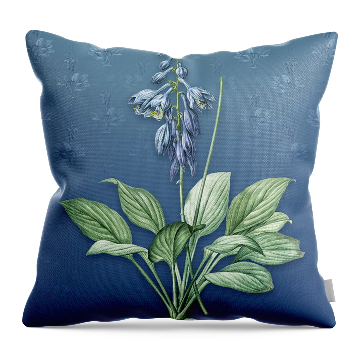 Vintage Throw Pillow featuring the mixed media Vintage Daylily Botanical Art on Bahama Blue Pattern n.1325 by Holy Rock Design