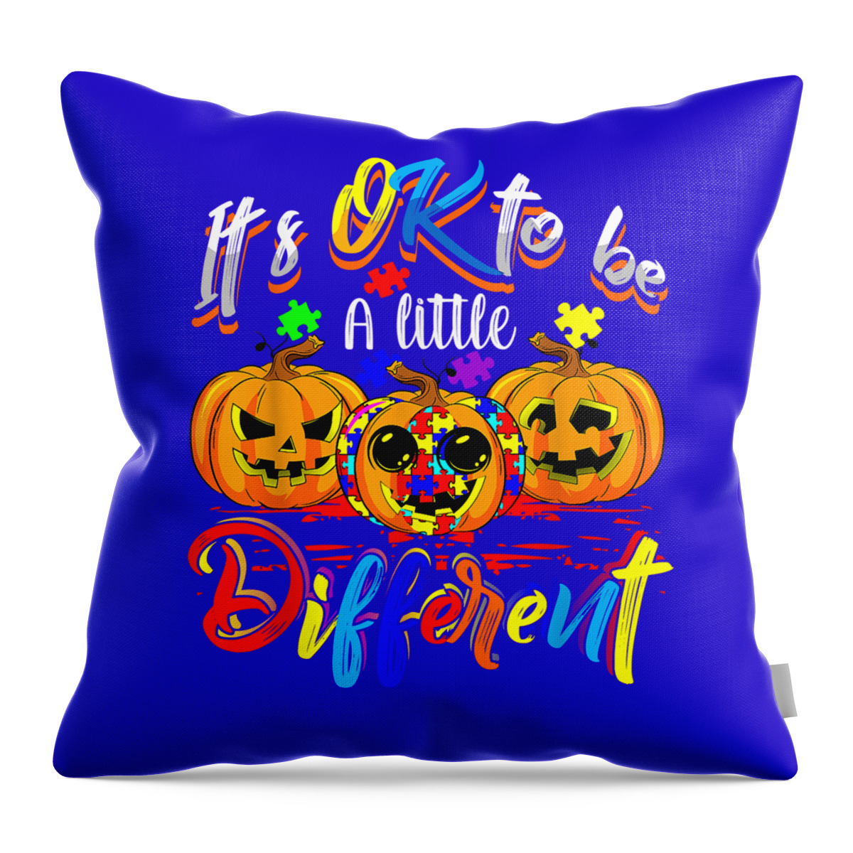 Autism Throw Pillow featuring the digital art Vintage Halloween Autism Pumpkin It's OK To Be a Little Different by Douxie Grimo