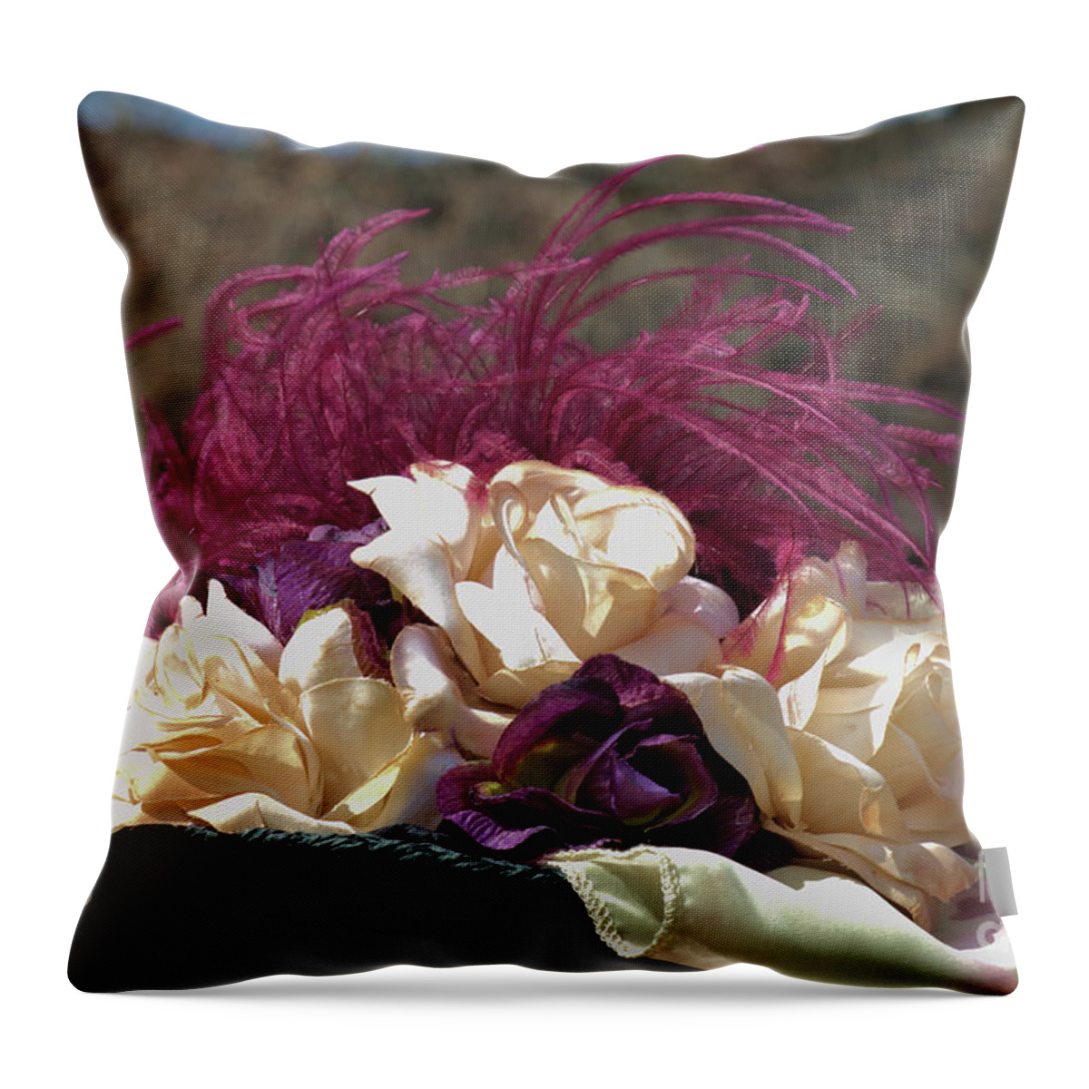 Hat Throw Pillow featuring the photograph Vintage Hat With Fabric Roses by Kae Cheatham