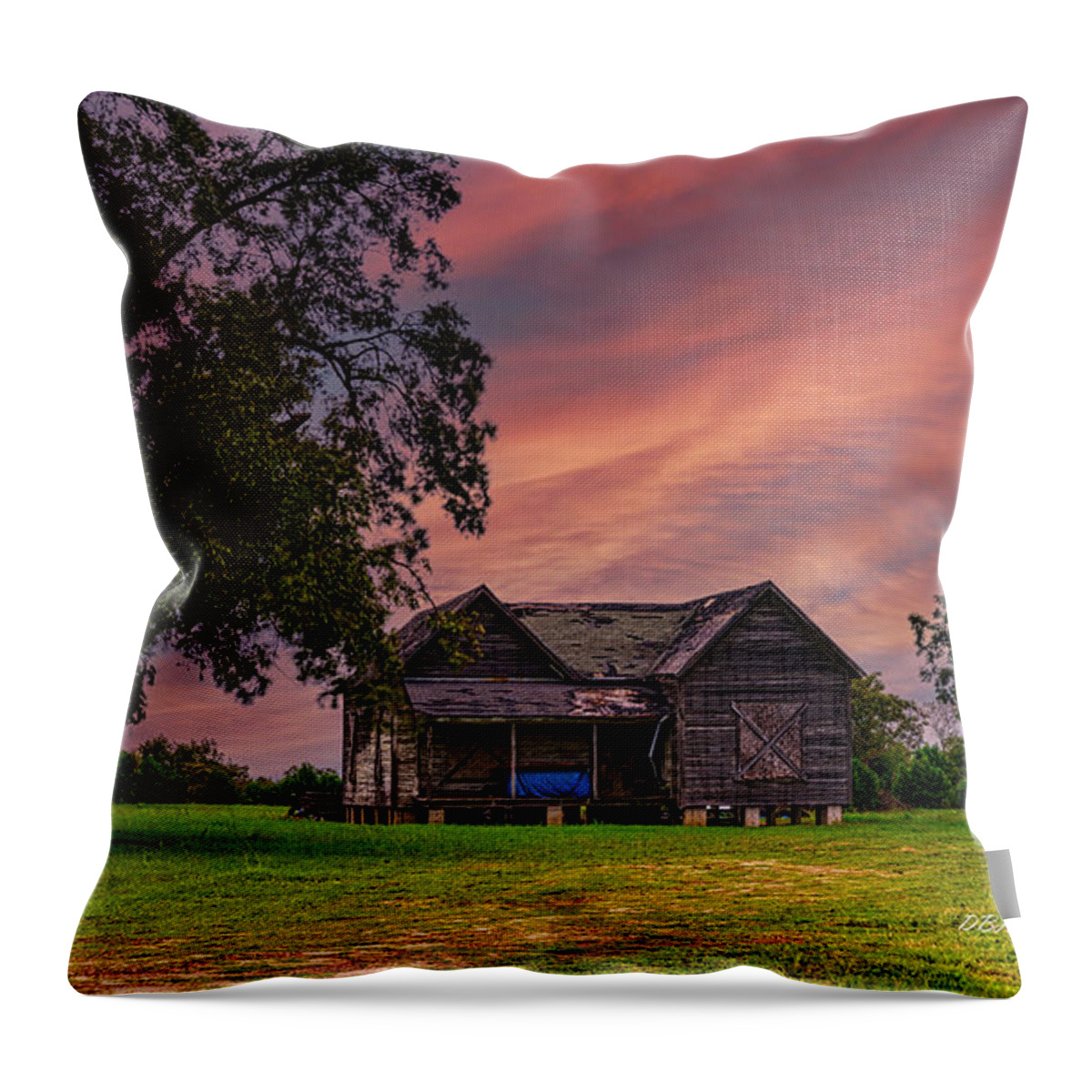 Landscapes Throw Pillow featuring the photograph Vintage Homestead at Sunset by DB Hayes