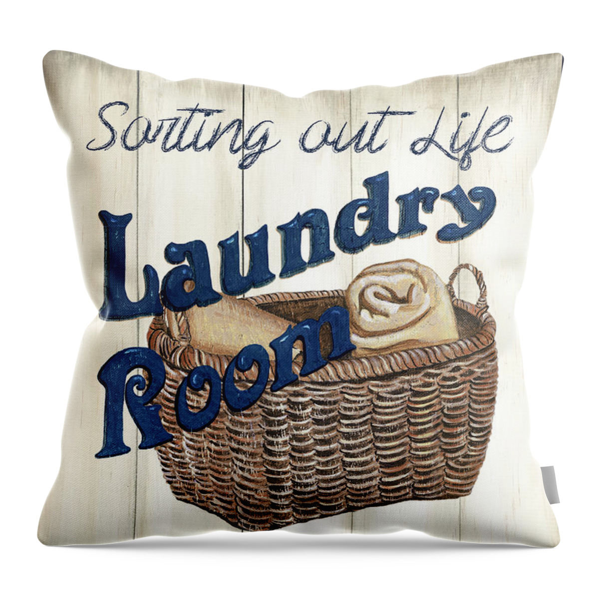 Laundry Throw Pillow featuring the painting Vintage Laundry Room Indigo 2 by Debbie DeWitt