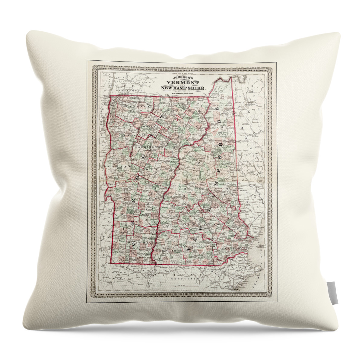 Vermont Map Throw Pillow featuring the photograph Vintage Map Vermont and New Hampshire 1868 by Carol Japp