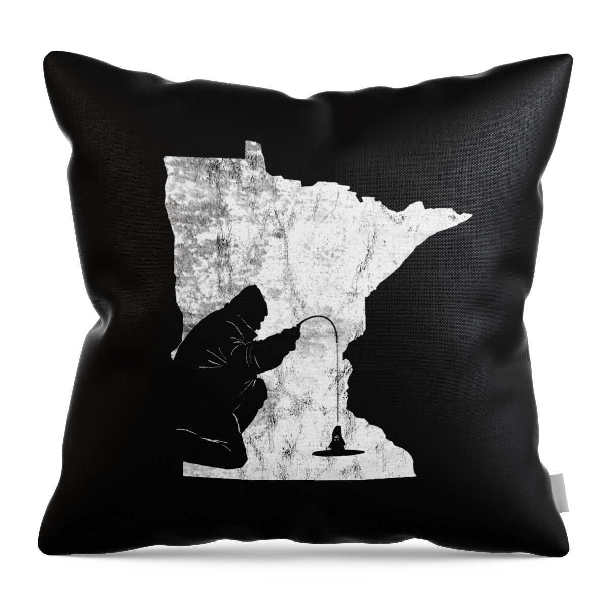 Fish Throw Pillow featuring the drawing Vintage Minnesota Ice Fishing Fishermen Tee by Noirty Designs