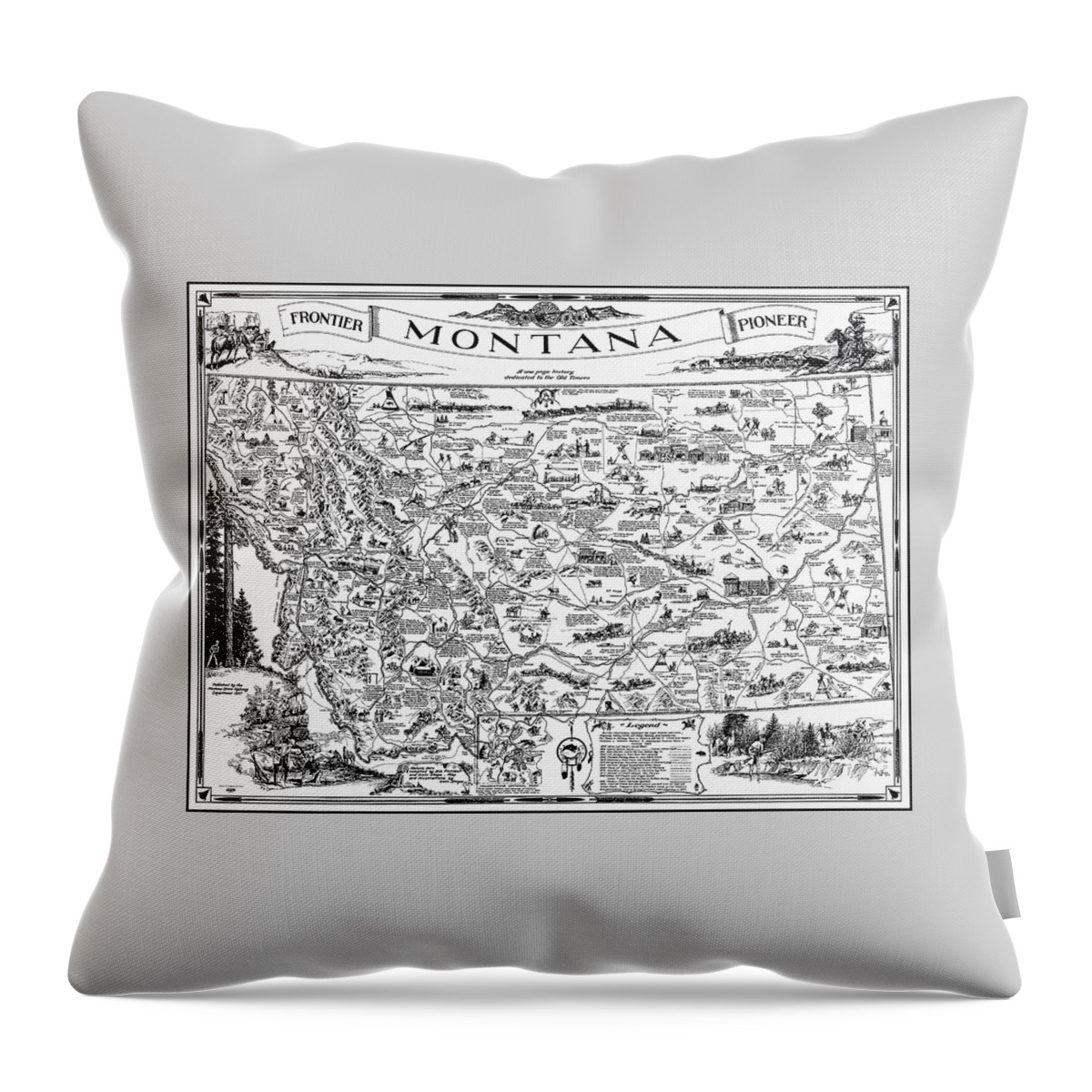 Montana Throw Pillow featuring the photograph Vintage Montana Frontier Pioneer Map 1937 Black and White by Carol Japp