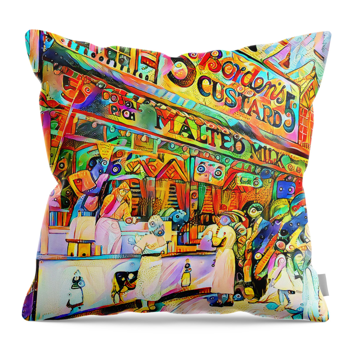 Wingsdomain Throw Pillow featuring the photograph Vintage New York Coney Island in Vibrant Whimsical Colors 20200720v2 by Wingsdomain Art and Photography