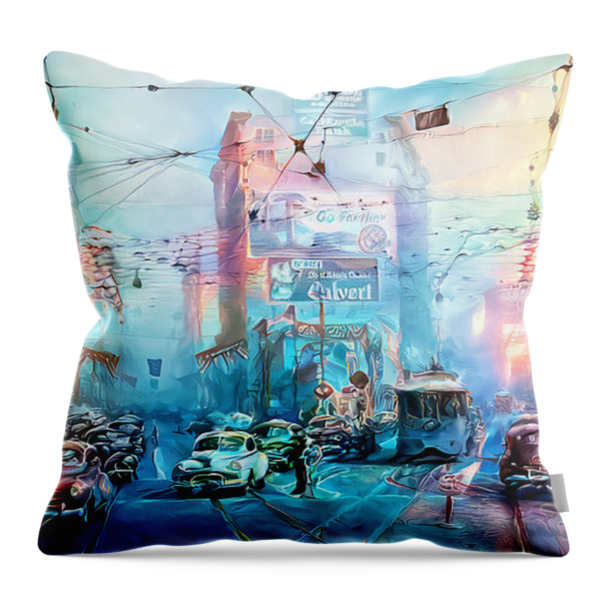 Wingsdomain Throw Pillow featuring the photograph Vintage Nostalgic 1948 Downtown Los Angeles Main Street Spring Street 9th Street 20201129 v2 Long by Wingsdomain Art and Photography
