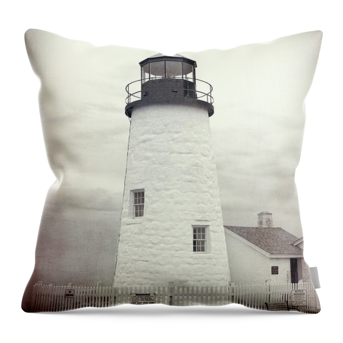 Vintage Pemaquid Point Lighthouse Textured Throw Pillow featuring the photograph Vintage Pemaquid Point Lighthouse Textured by Dan Sproul
