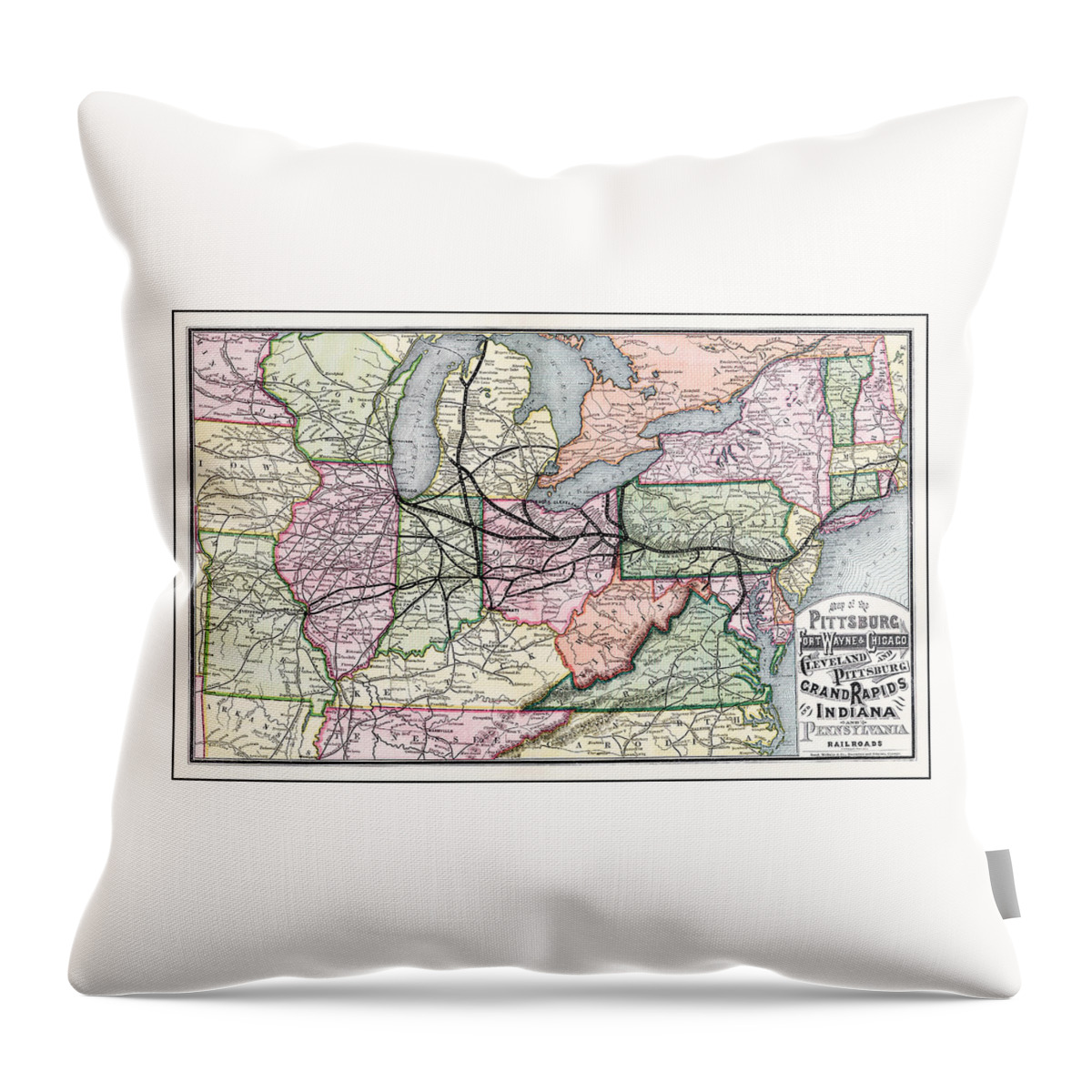 Railroad Throw Pillow featuring the photograph Vintage Railroad Map 1874 Pittsburgh and Beyond by Carol Japp