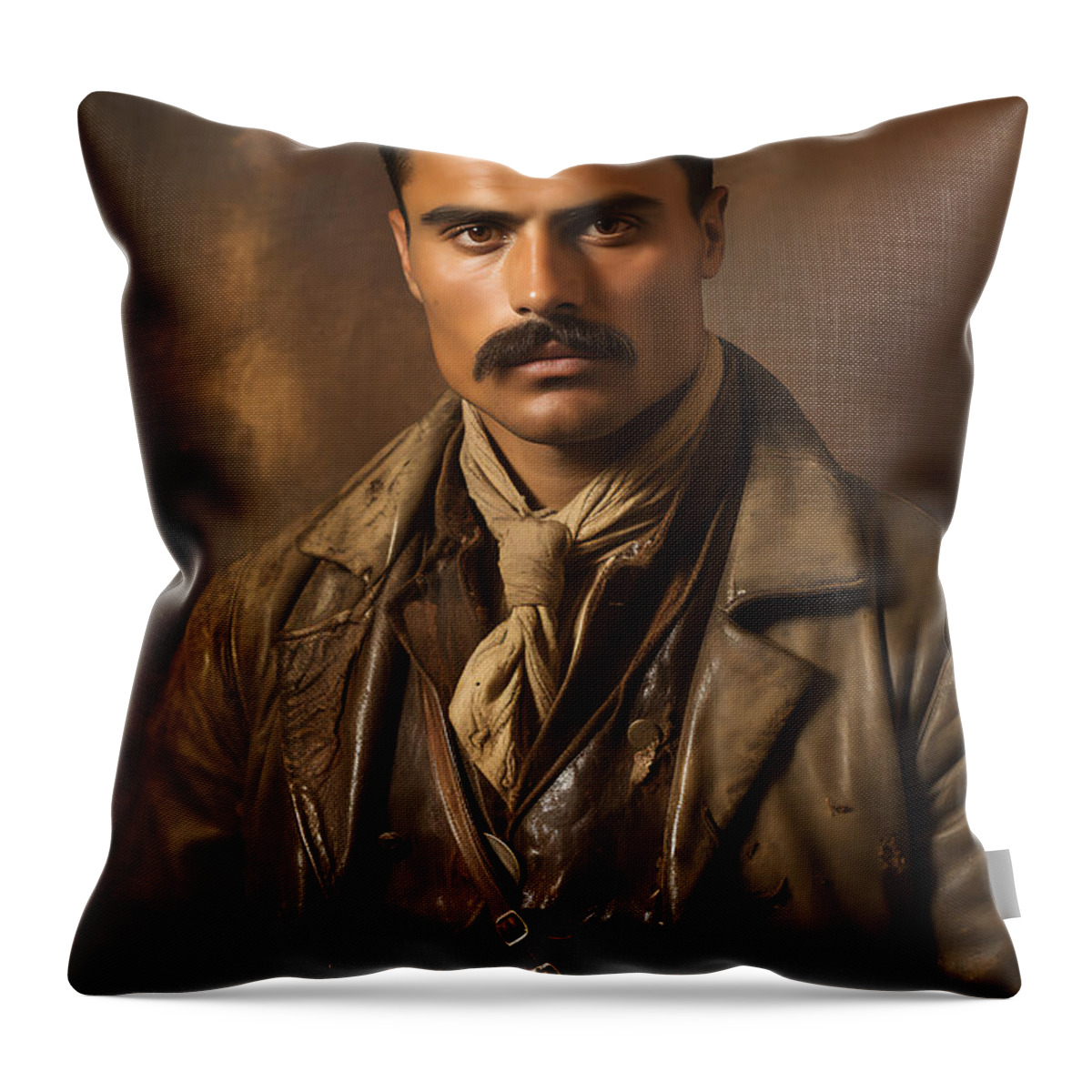 Vintage Retro Photo Portrait Of Emiliano Zapata Art Throw Pillow featuring the painting VINTAGE RETRO PHOTO PORTRAIT OF EMILIANO ZAPATA by Asar Studios by Asar Studios