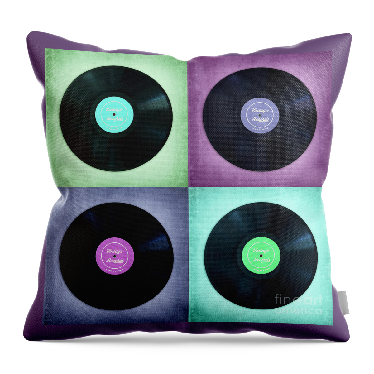 Vinyl Throw Pillow featuring the photograph Vinyl records pop art by Delphimages Photo Creations
