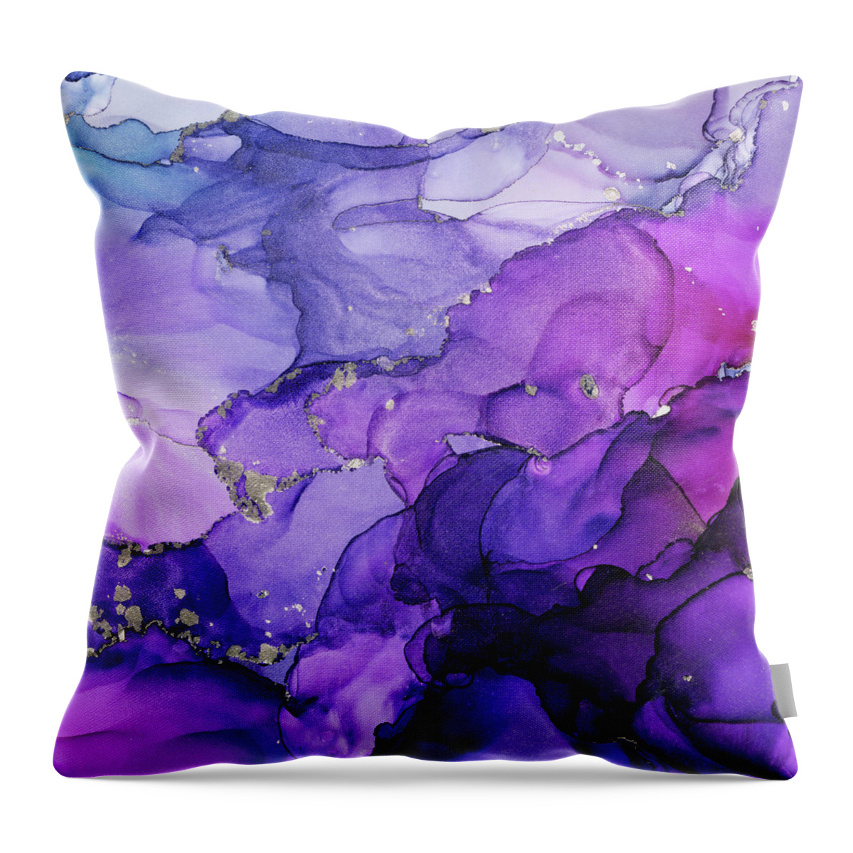 Violet Throw Pillow featuring the painting Violet Magenta Chrome Ink by Olga Shvartsur