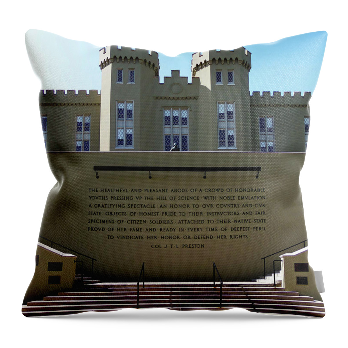 Lexington Throw Pillow featuring the photograph VMI Parapet by Deb Beausoleil