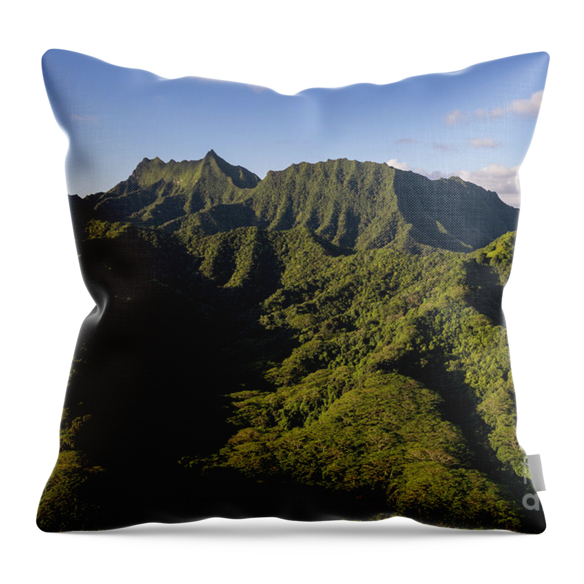 Cook Islands Throw Pillow featuring the photograph Volcanic mountains of the interior of Rarotonga, in the Cook isl by Didier Marti
