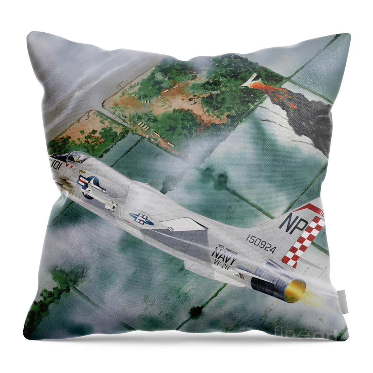 Aviation Throw Pillow featuring the painting Vought F-8 Crusader by Steve Ferguson