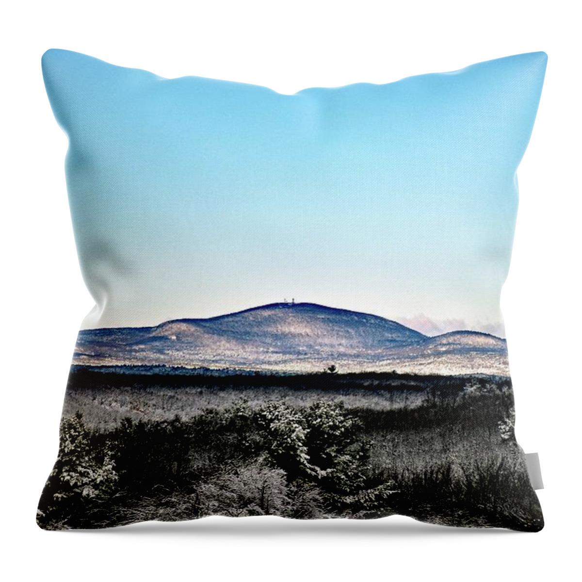 Wachusett Throw Pillow featuring the photograph Wachusett Mountain in the snow by Monika Salvan
