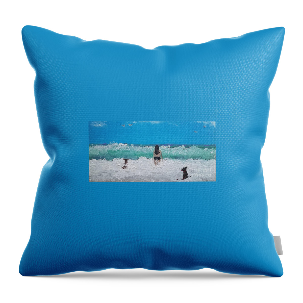  Throw Pillow featuring the painting The Wading into the Waves by Mark SanSouci