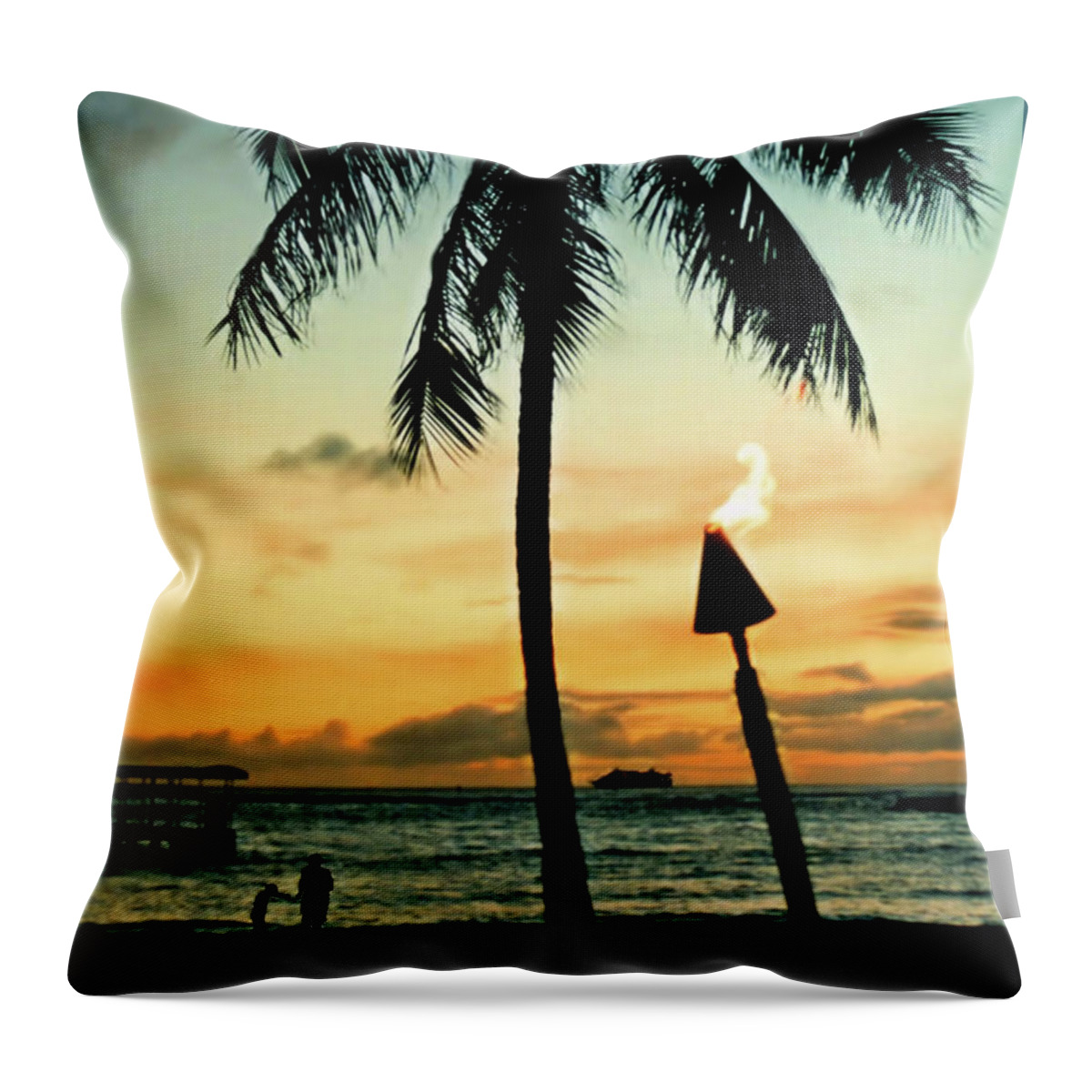Hawaii Throw Pillow featuring the photograph Waikiki Sunset by DJ Florek