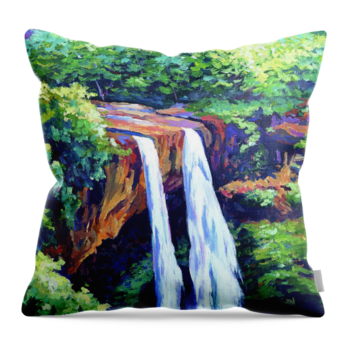 Waterfall Throw Pillow featuring the painting Wailua Falls by John Clark