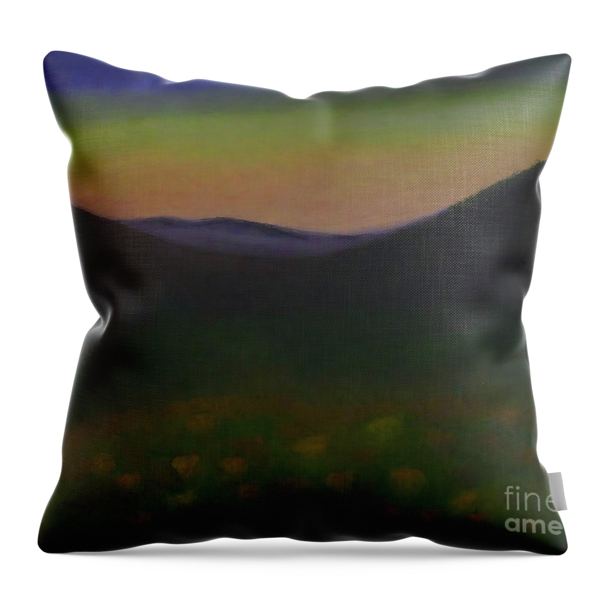 Pensive Throw Pillow featuring the painting Waiting on a New Dawn Painting pensive twilight dawn mountain va by N Akkash