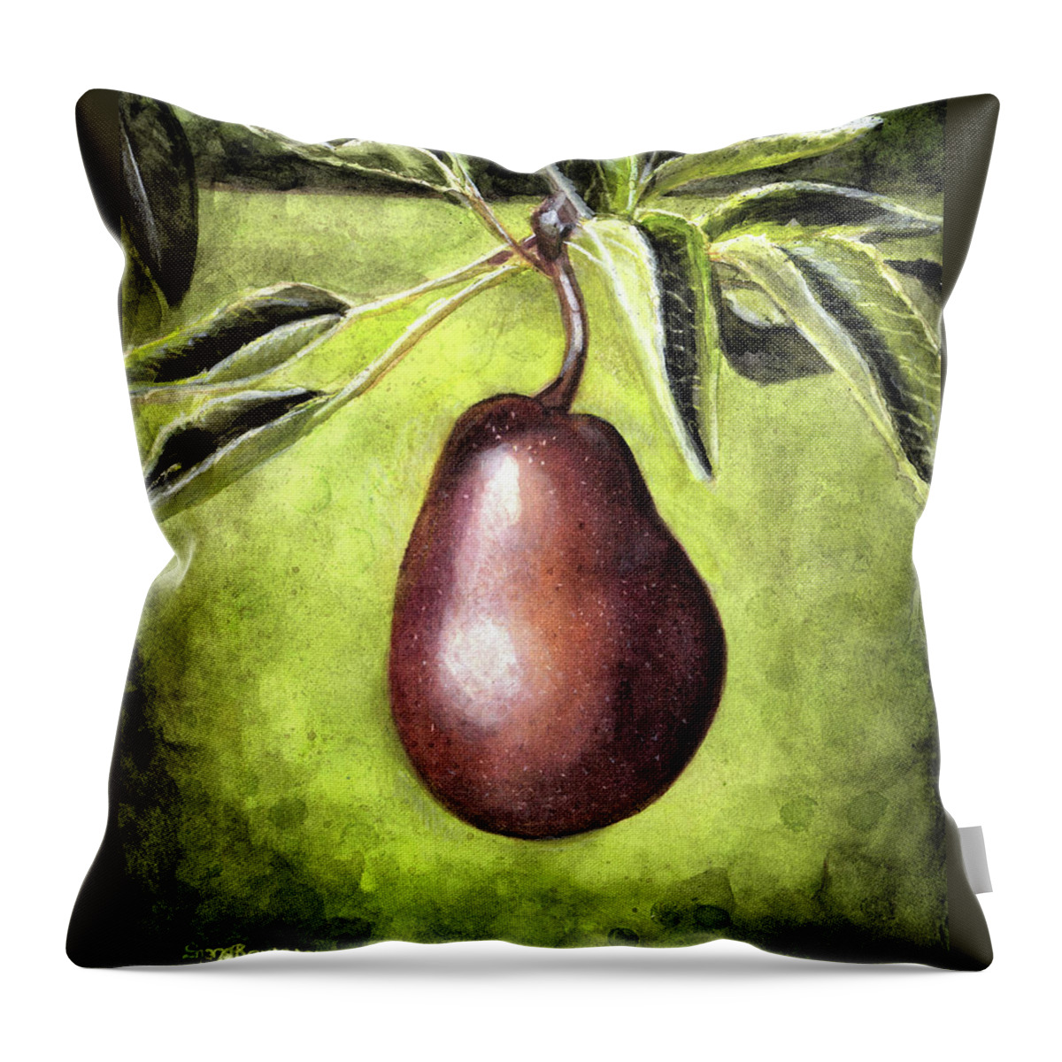 Pear Throw Pillow featuring the painting Waiting to be Picked by Shana Rowe Jackson