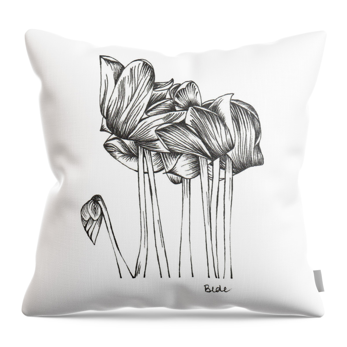 Ink Paper Cyclamen Drawing Black White Oahu Hawaii Throw Pillow featuring the drawing Wake Up In Paradise by Catherine Bede