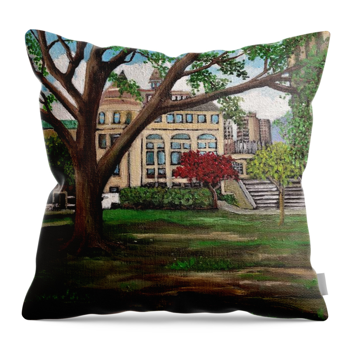 Tree Scenes Throw Pillow featuring the painting Walking McGill Campus by Reb Frost