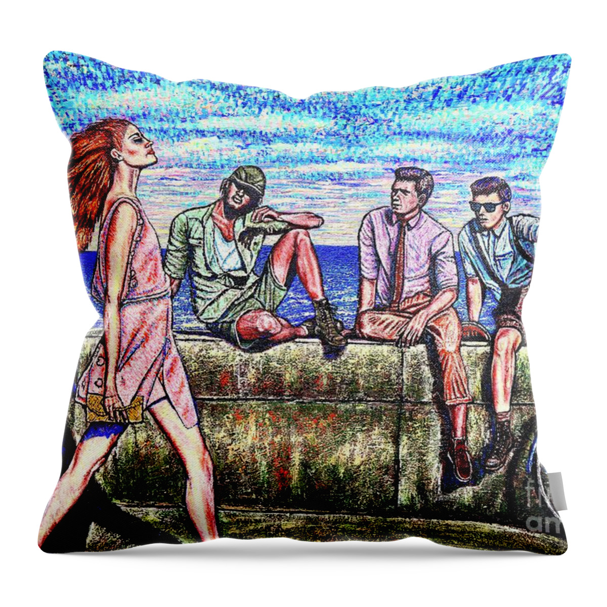 Seascape Throw Pillow featuring the painting Walking Proud by Viktor Lazarev