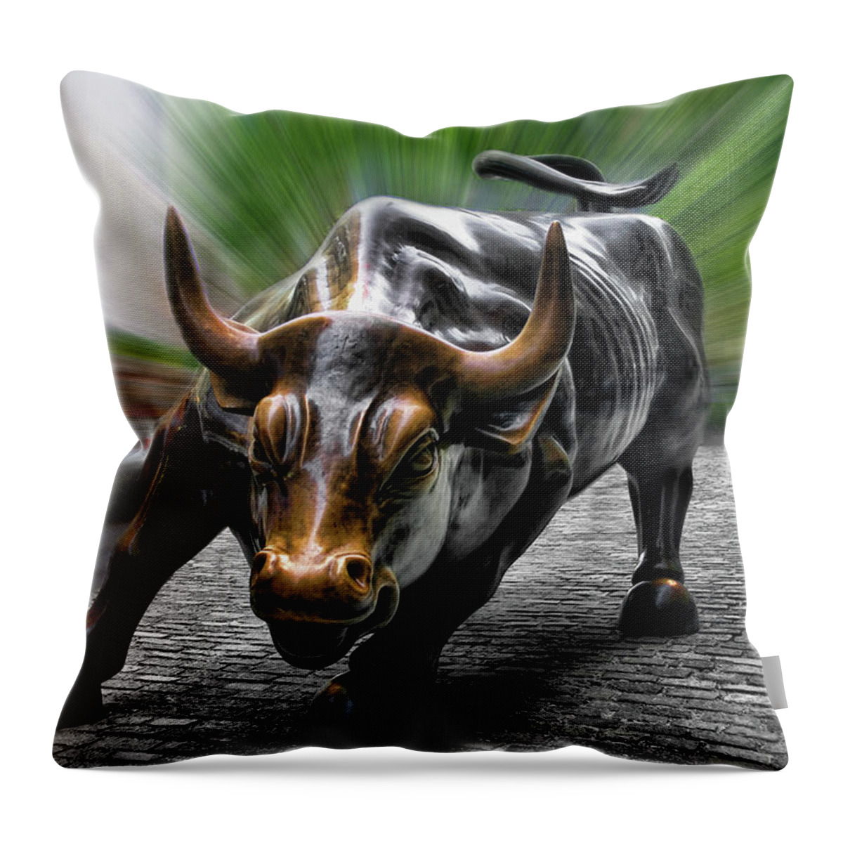 Wall Street Bull Throw Pillow featuring the photograph Wall Street Bull by Wes and Dotty Weber