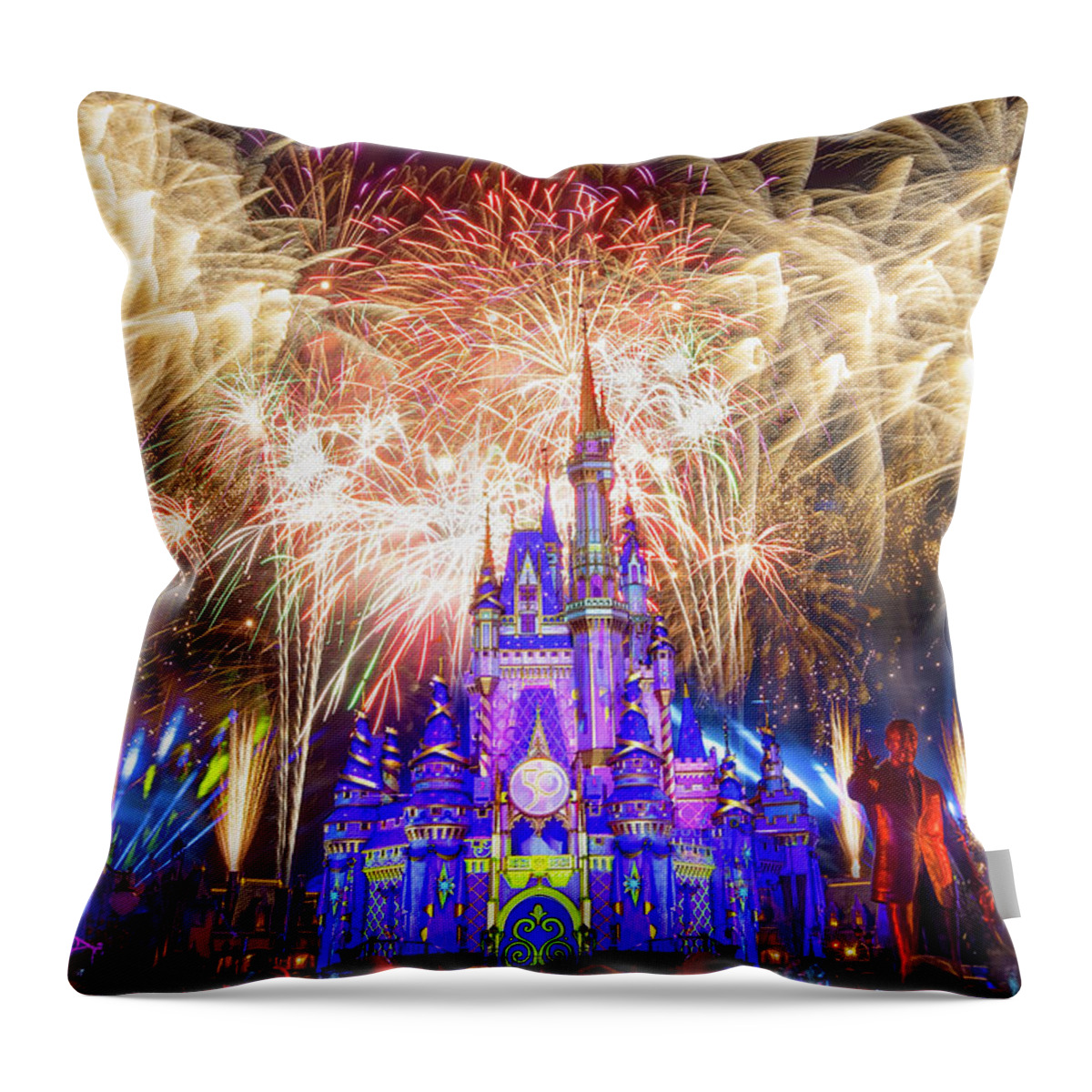 Magic Kingdom Throw Pillow featuring the photograph Walt Disney World's Enchantment Fireworks Finale by Mark Andrew Thomas