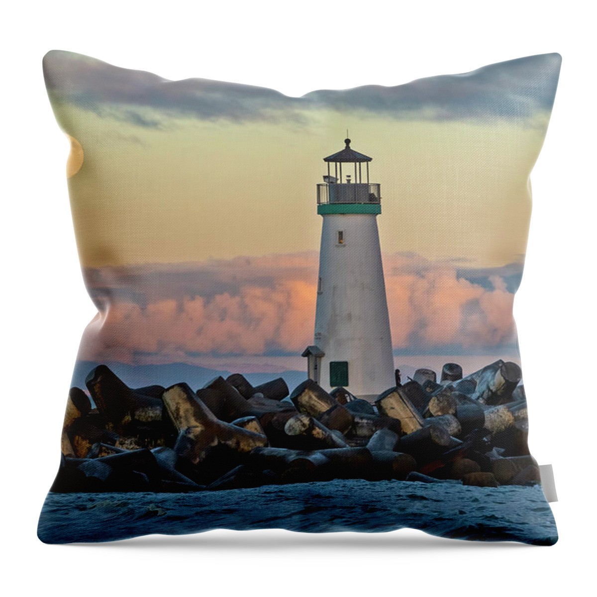 Full Moon Throw Pillow featuring the photograph Walton Lighthouse with Full Moon #1 by Carla Brennan