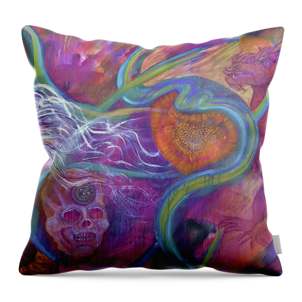 Conflict Throw Pillow featuring the painting WAR Dragon Callers and the Time Thieves by Feather Redfox