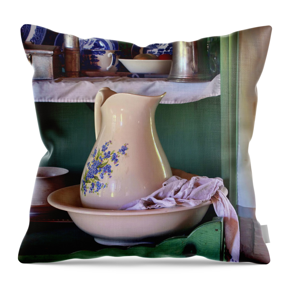 Vintage Throw Pillow featuring the photograph Wash Basin Still Life by Nikolyn McDonald